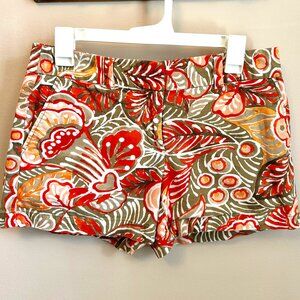 LOFT Cotton Khaki, Red, and Orange Tropical Floral Shorts Womens Size 4